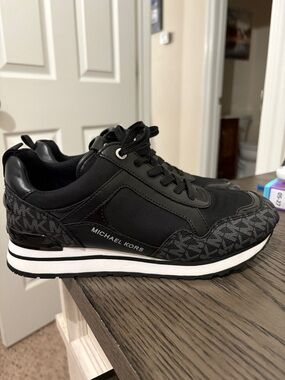 Michael Kors Black Monogram Sneakers (Excellent Condition)